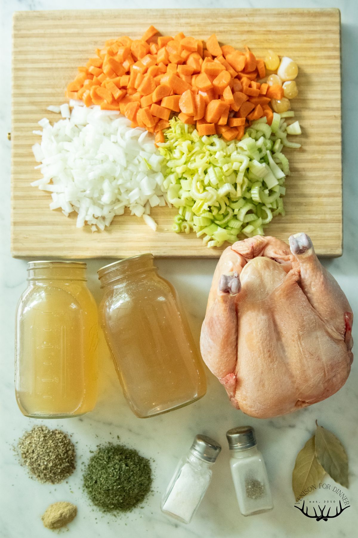 Ingredients for chicken noodle soup.