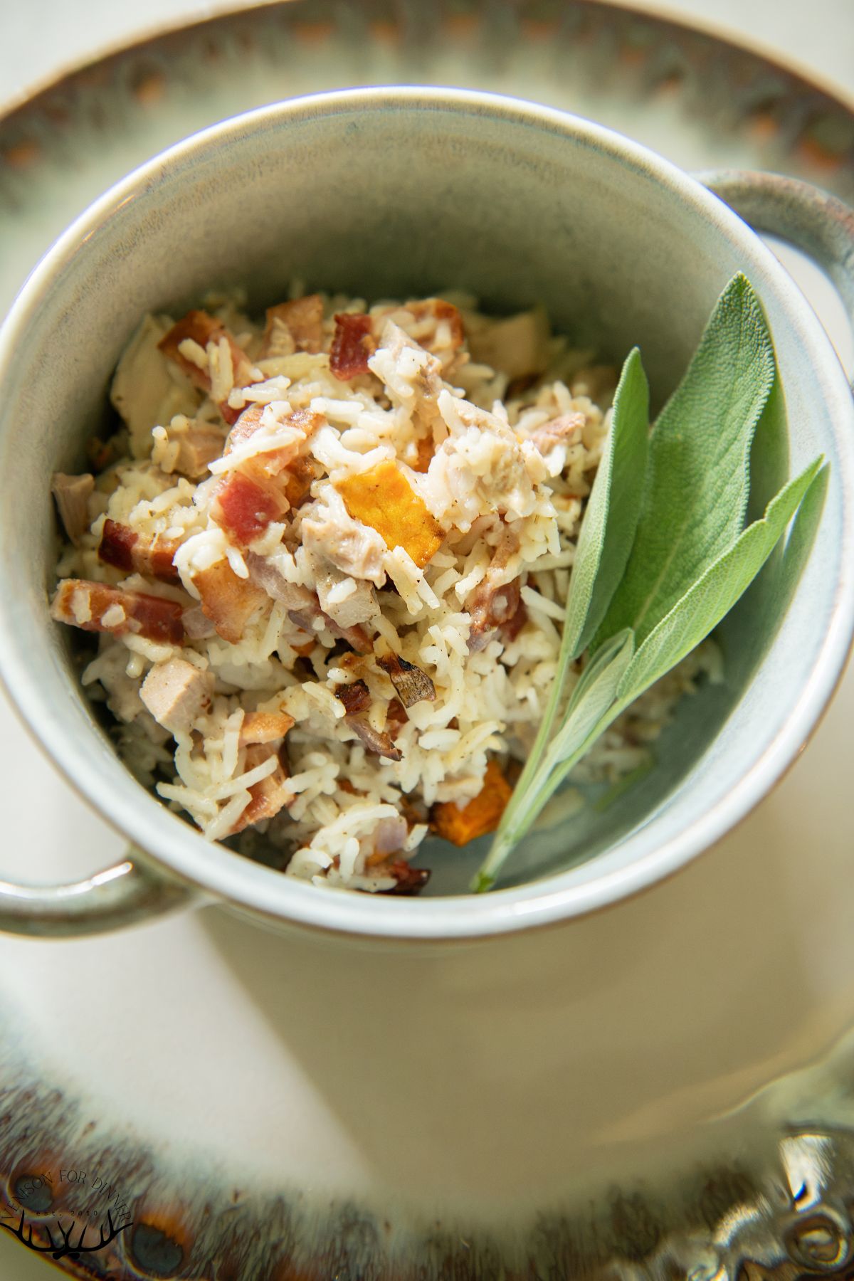 Bowl of turkey casserole with sweet potatoes.