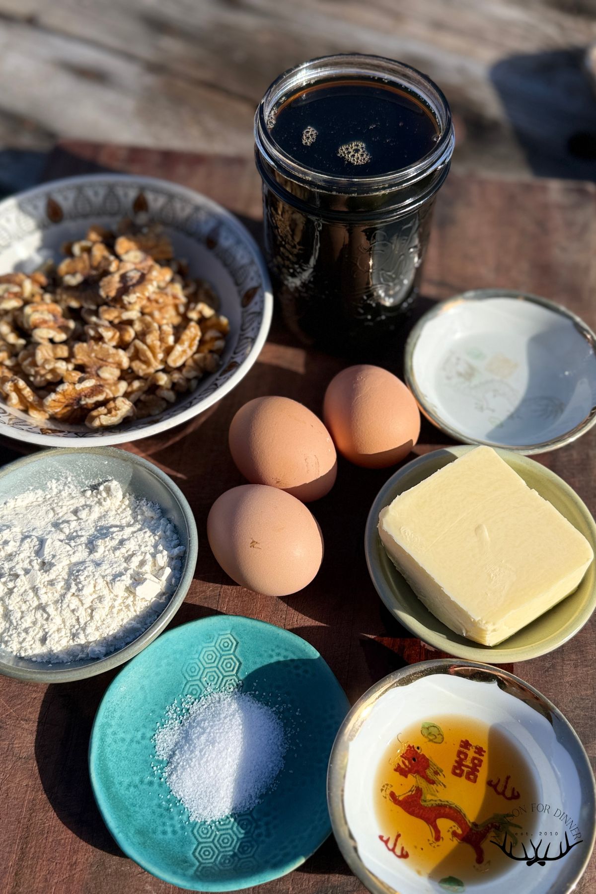 Ingredients for maple syrup butter tarts.