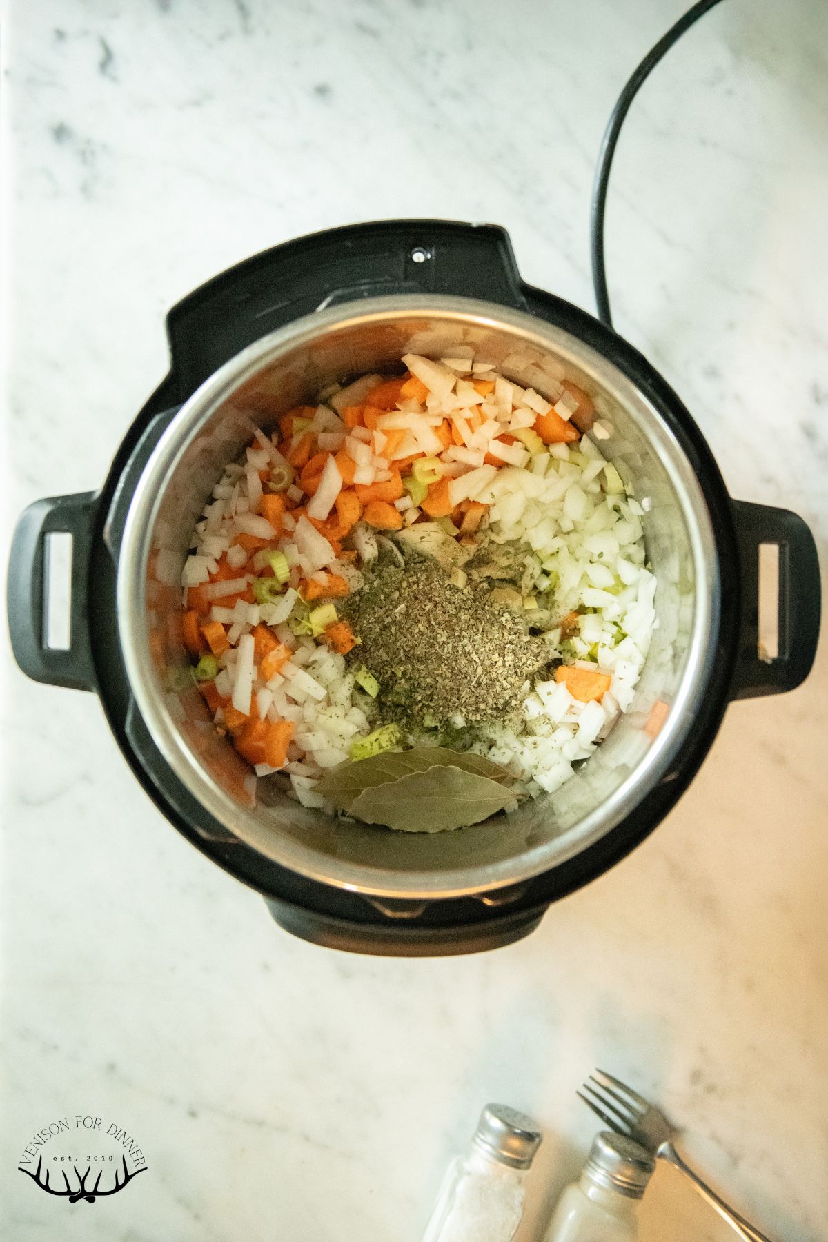 Diced veggies in the Instant Pot.