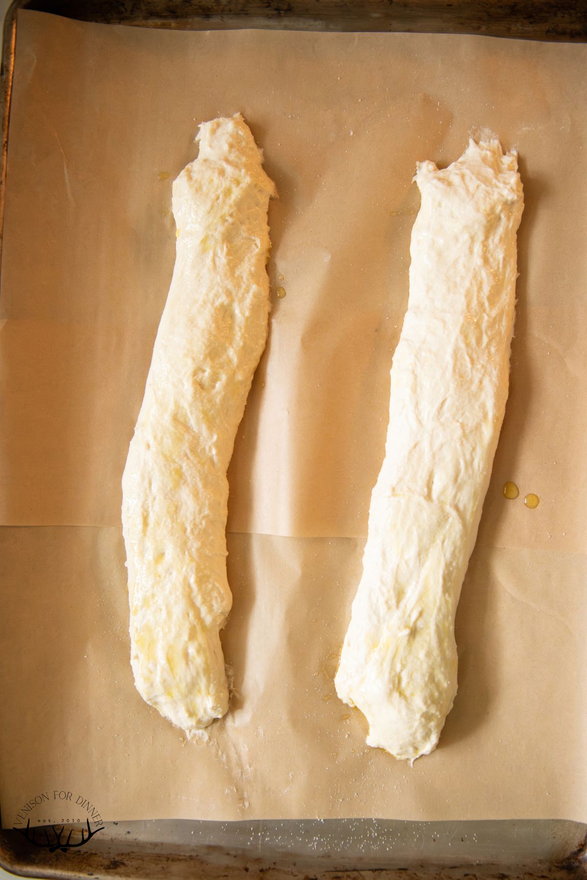 Shaped sourdough baguette.