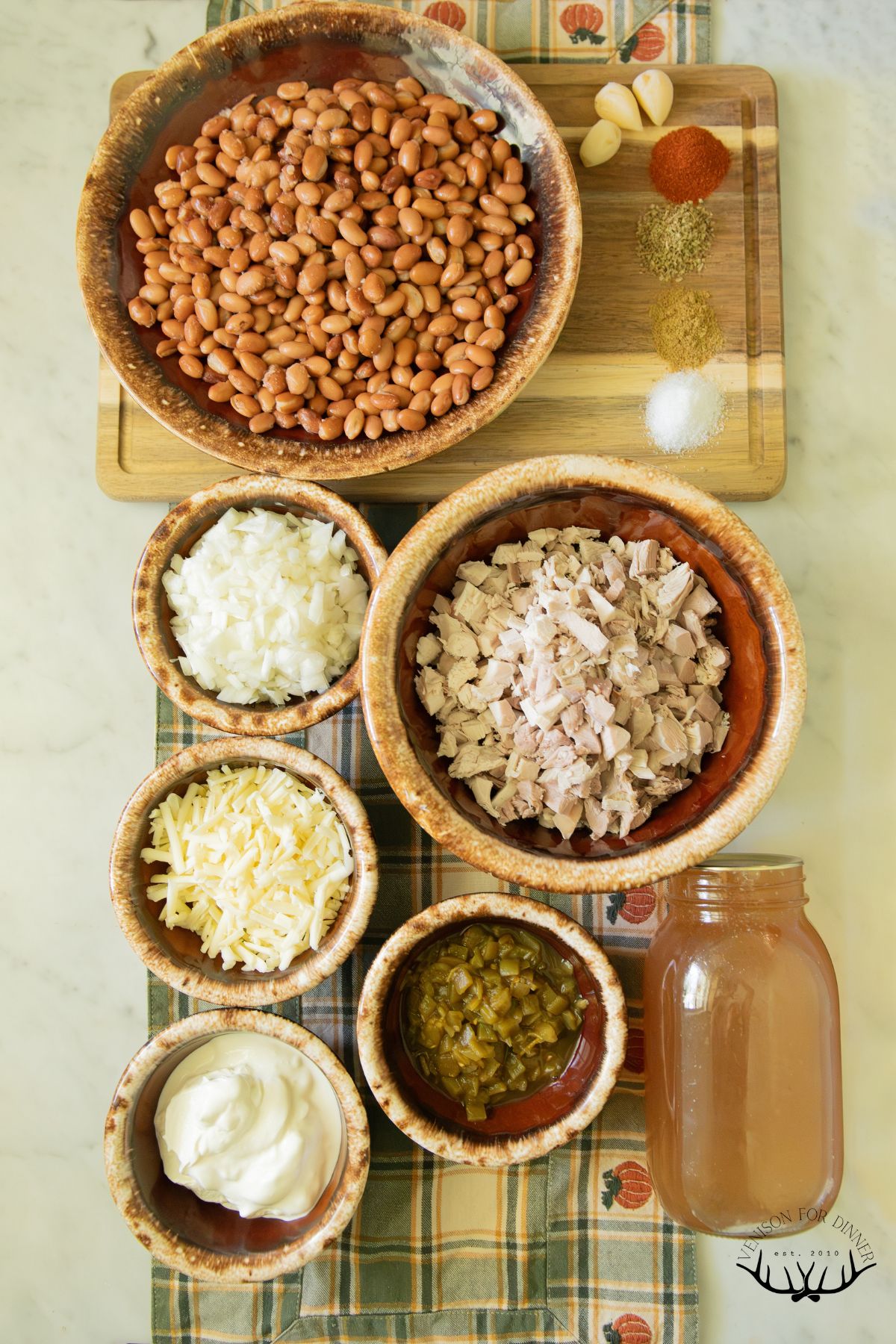 Ingredients for turkey bean white chili.